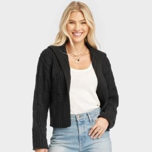 Universal Thread Black Cable Knit Hooded Cardigan